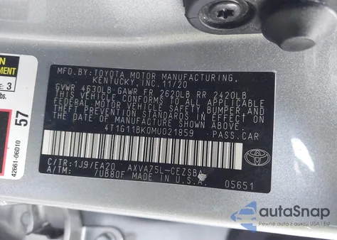 2021 Toyota Camry Se from USA, damaged, VIN 4T1G11BK0MU021859